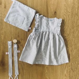 Coffret Naissance Robe LILY Blanc et bordeaux rayé - 6 mois