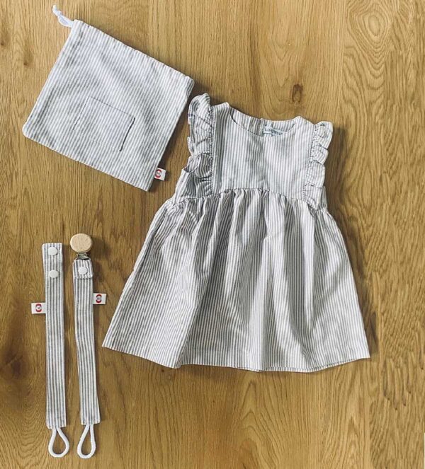 Coffret Naissance Robe LILY Blanc et bordeaux rayé - 6 mois
